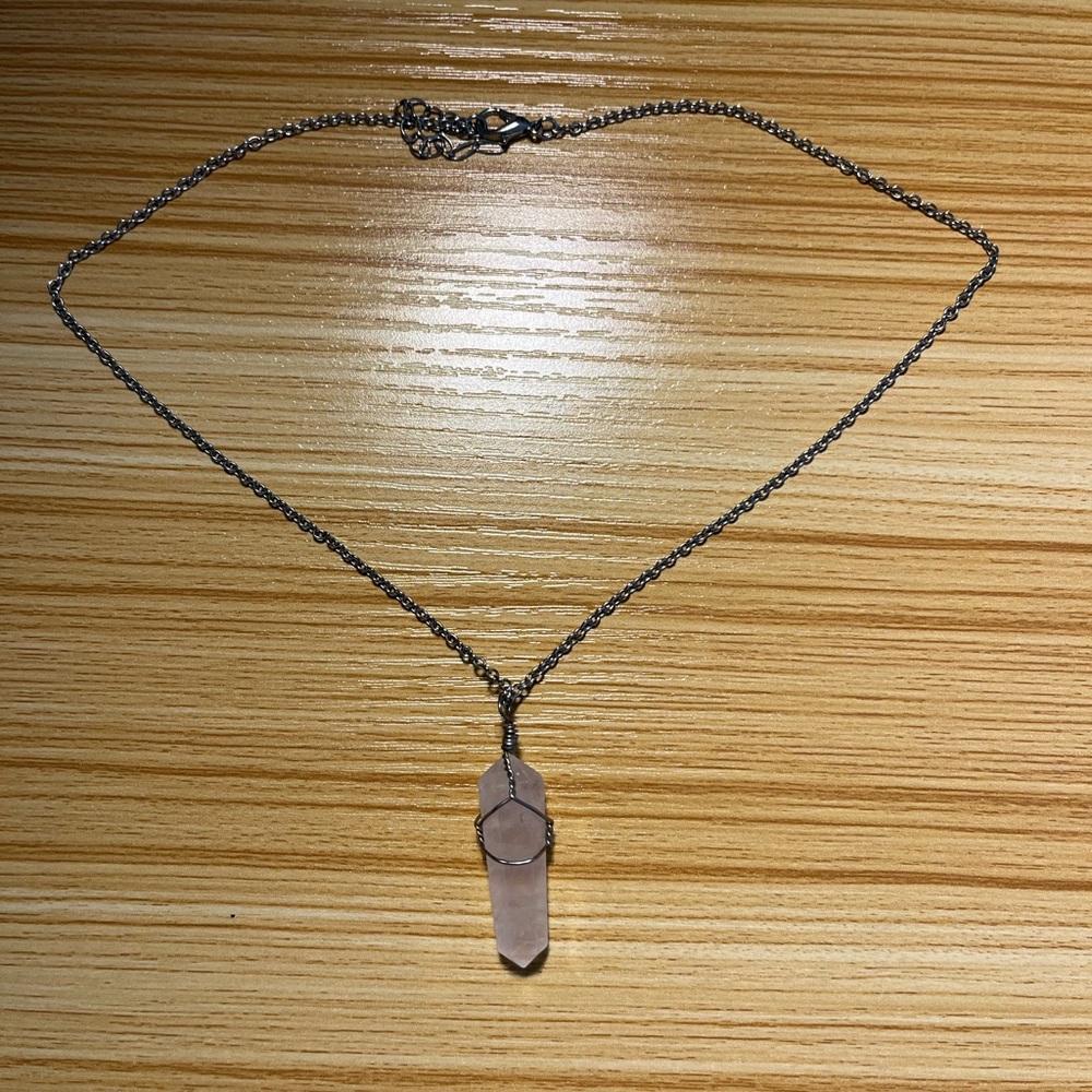 Elegant Silver and Pink Crystal Pendant Necklace